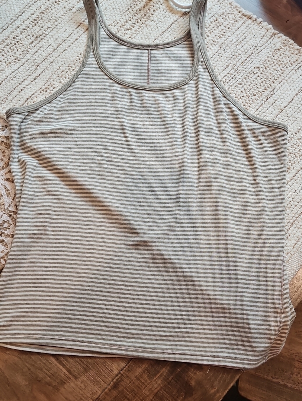 lululemon athletica Olive and Cream Striped Racerback Tank